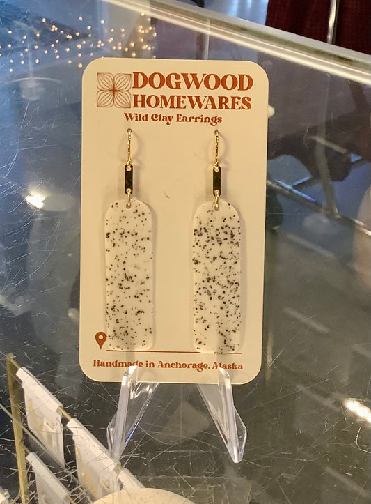 Gold & White Spotted Rectangle Wild Clay Earrings