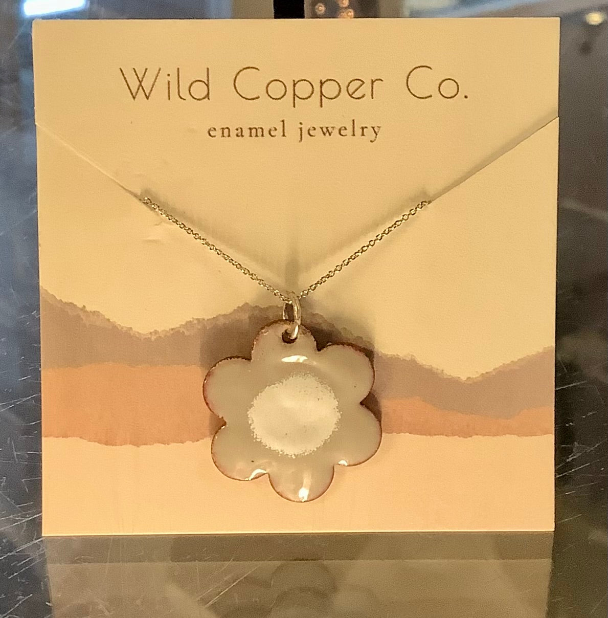 Grey & White Flower Enamel Necklace