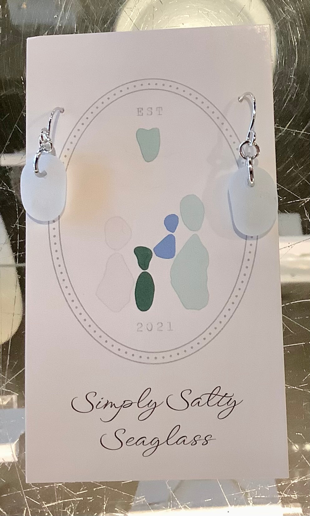 Silver Single Drop w/ White Seaglass