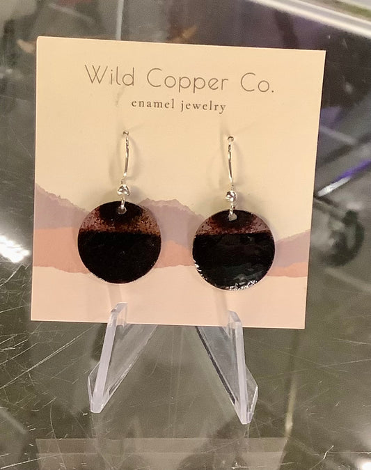 Black & Tan Circle Enamel Earrings