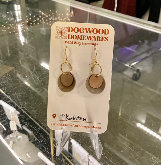 Gold & Brown Circle Wild Clay Earrings