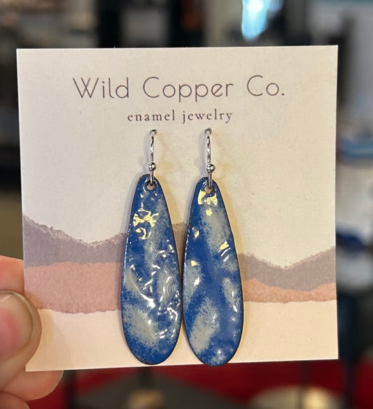 Blue and Grey Tear Drop Enamel Coated Earrings