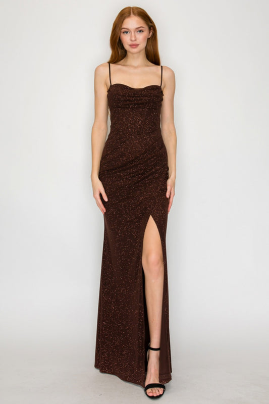 Brown Glitter Maxi Dress