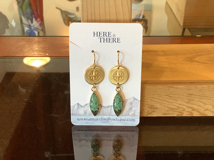 Destination Compass Vertical Dangle Gold Plated Earrings