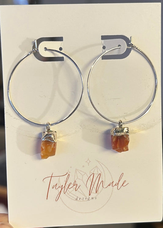 Carnelian Dangle Hoops