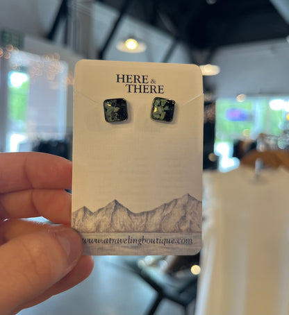 Destination Square Stud Earrings-Jewelry-Seward Sand W/ Chrysocolla - Stainless Steel-Bottoms Up Boutique-Anchorage AK