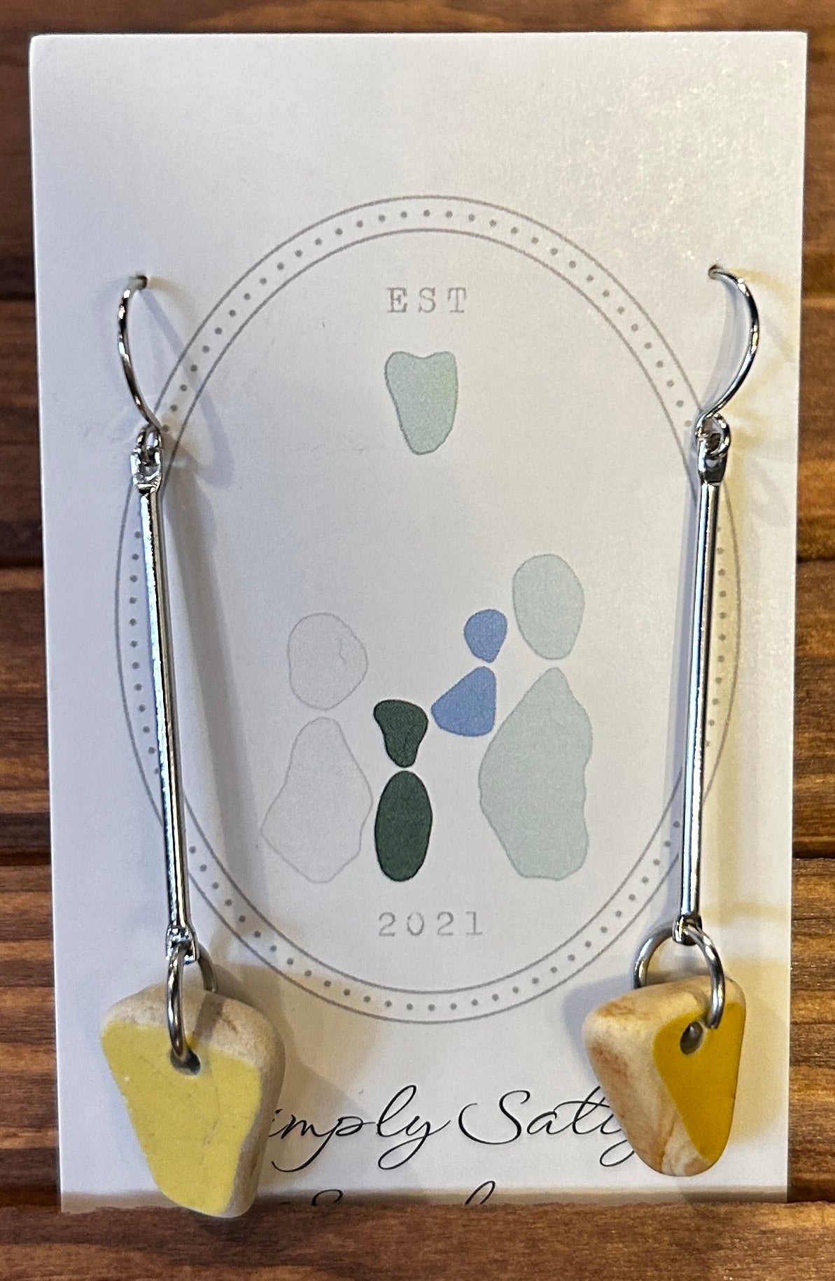 Silver Bar Drop Earrings w/ Yellow Pottery