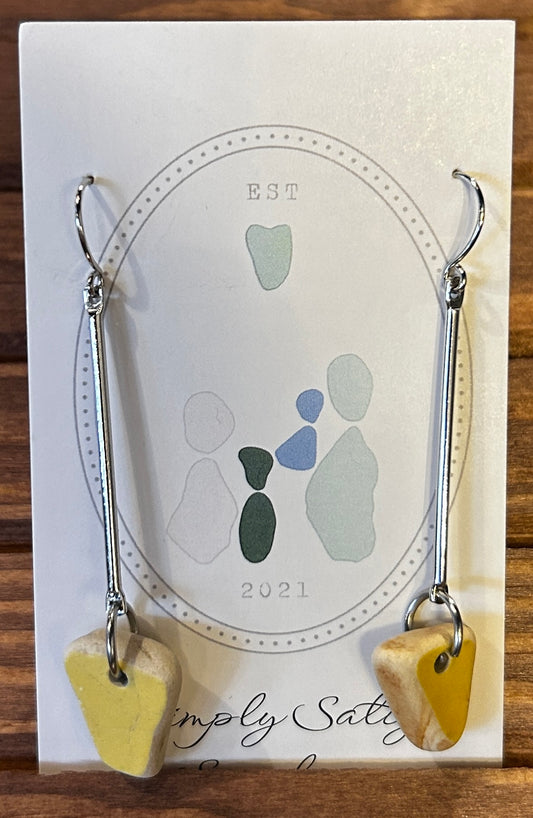 Silver Bar Drop Earrings w/ Yellow Pottery