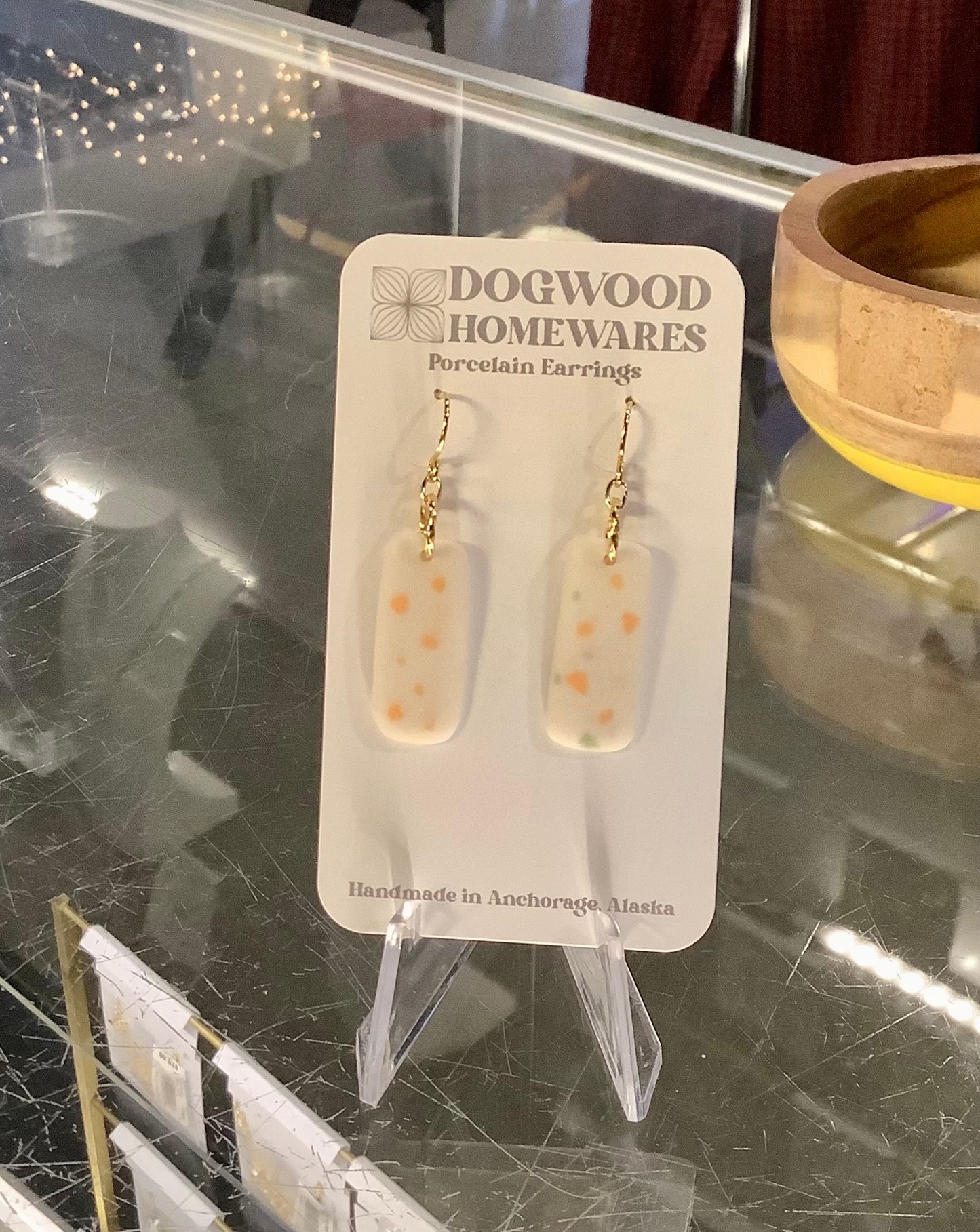 Gold w/ White & Orange Spotted Porcelain Earrings
