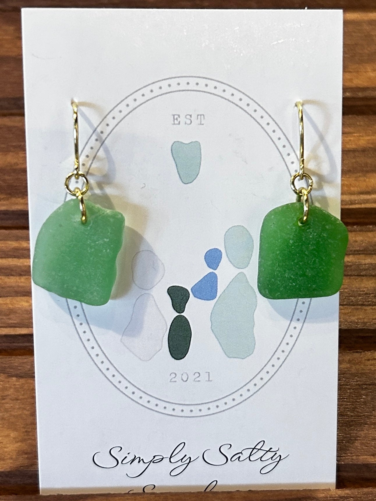 Single Gold Hoops w/ Green Seaglass