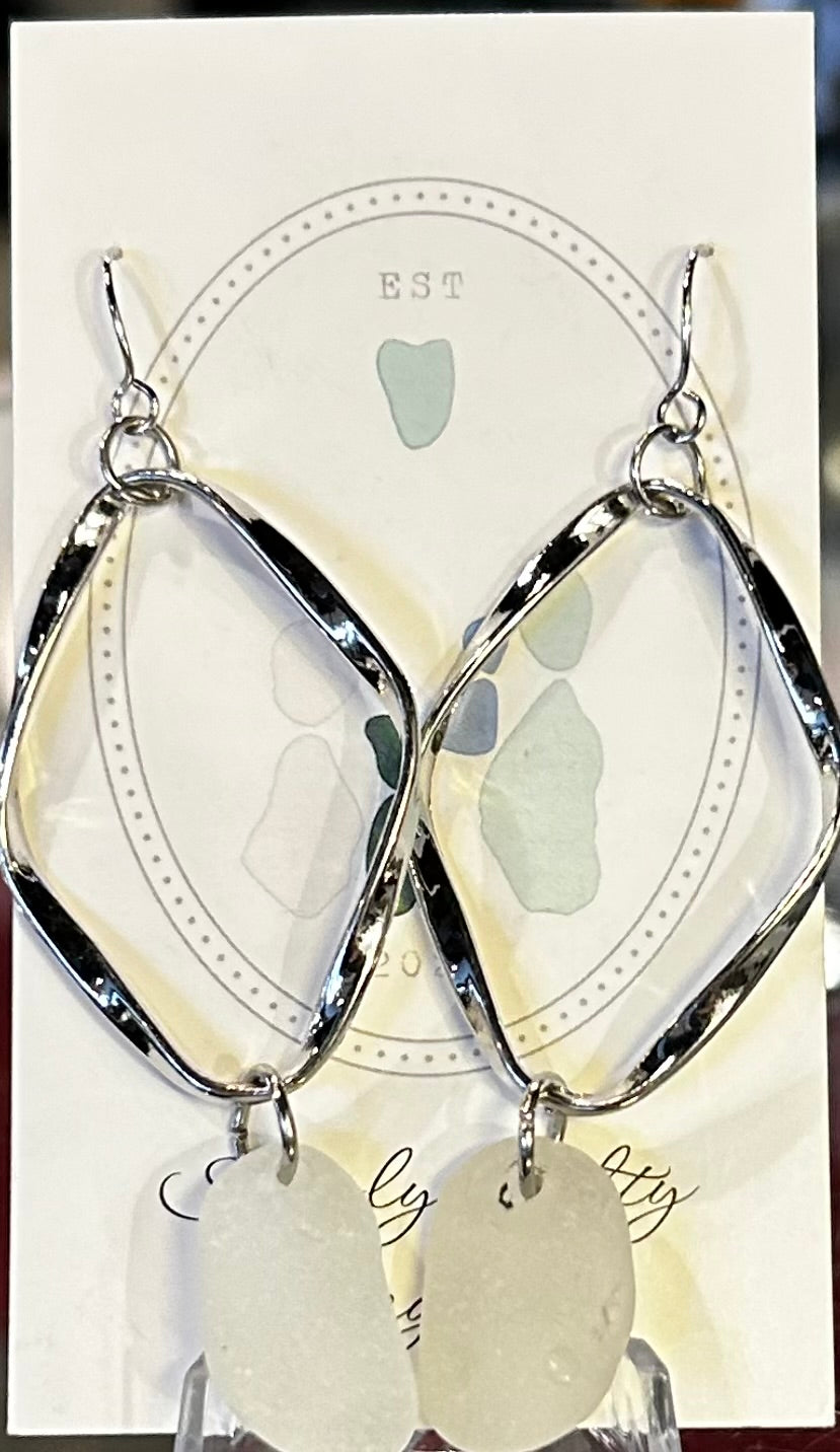 Large Silver Twirlies w/ White Seaglass