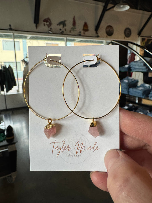 Rose Quartz Hoops