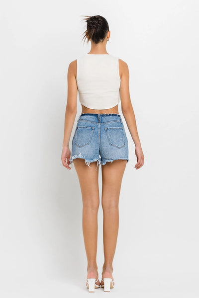 High Rise Band-less Distressed Shorts