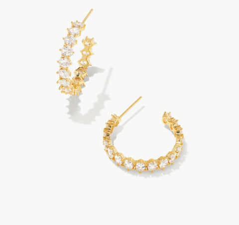 Cailin Gold Crystal Hoop Earrings in White Crystal