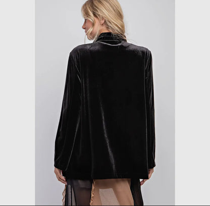 Open Front Velvet Blazer-Coats & Jackets-Bottoms Up Boutique-Anchorage AK