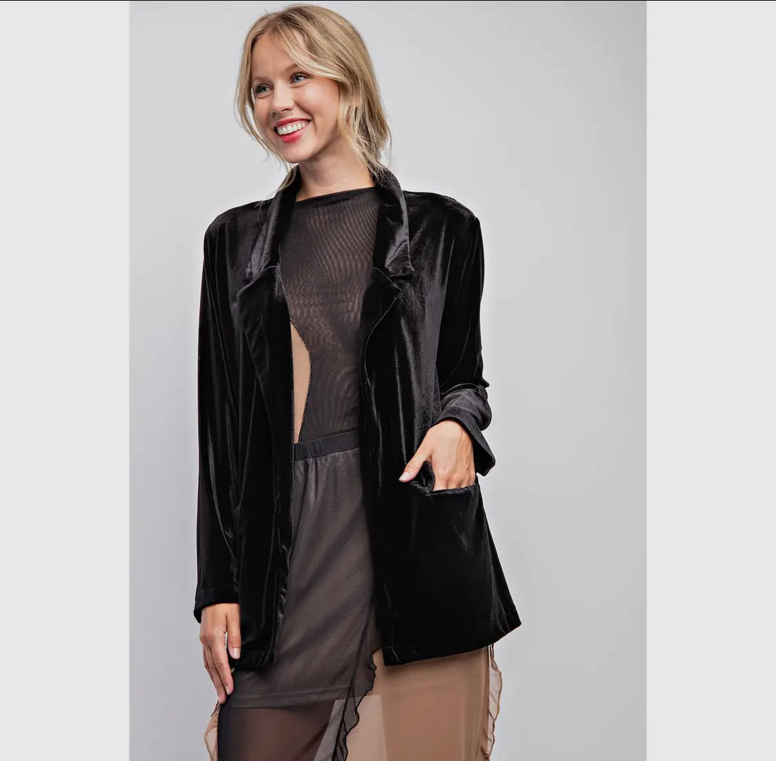 Open Front Velvet Blazer-Coats & Jackets-Bottoms Up Boutique-Anchorage AK