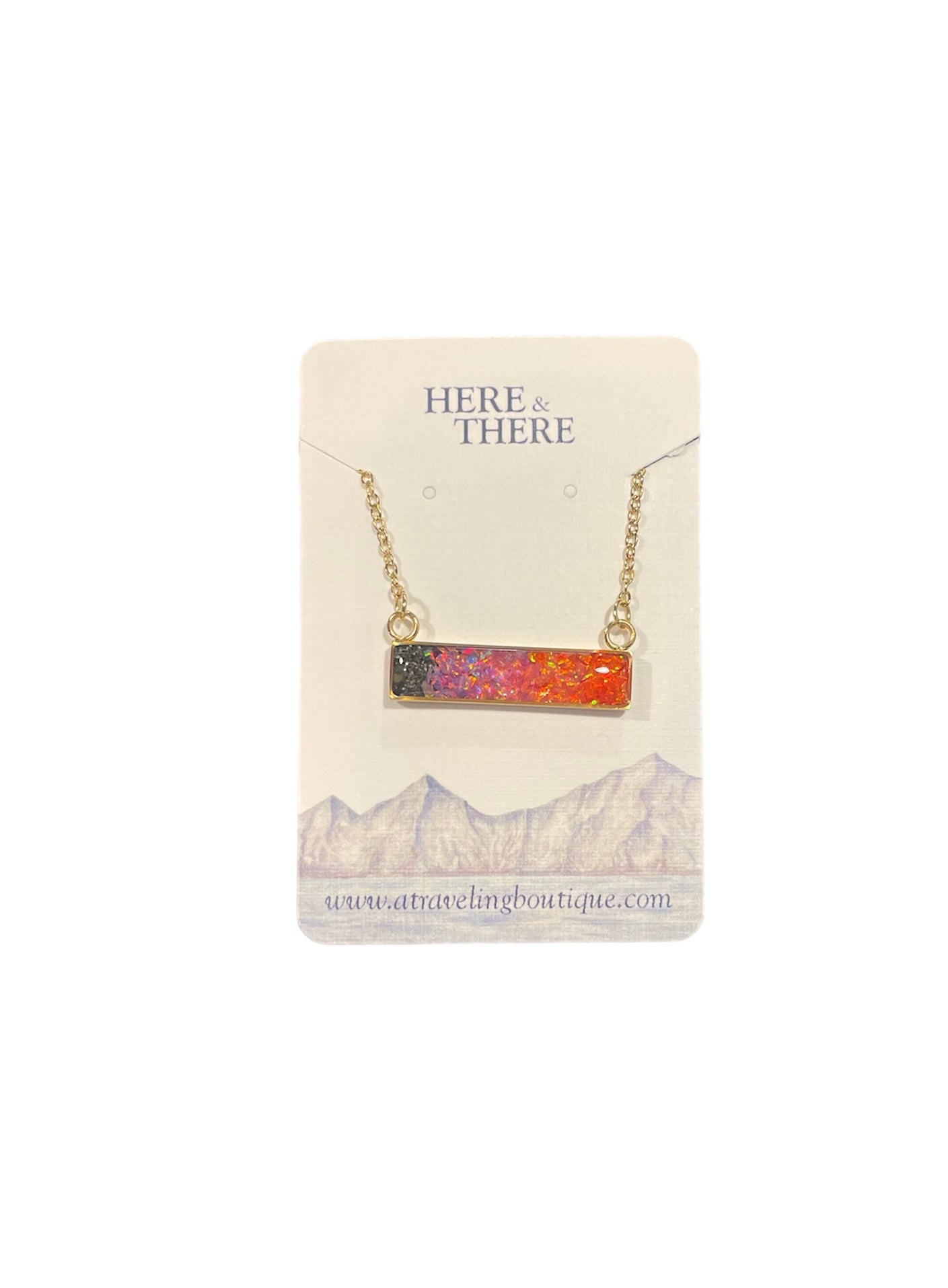 Alaska Destination Horizontal Bar Necklace-Local-Kasilof Beach Sand W/ Opal 16 in-Bottoms Up Boutique-Anchorage AK