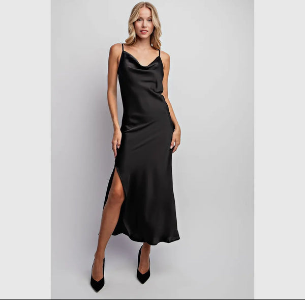 Cowl Neck Satin Maxi Dress