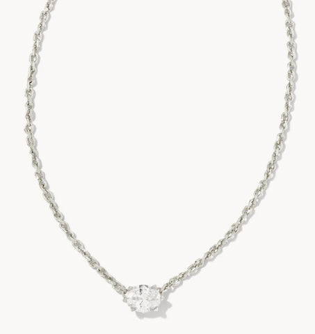 Silver Cailin Pendant Necklace in White Crystal