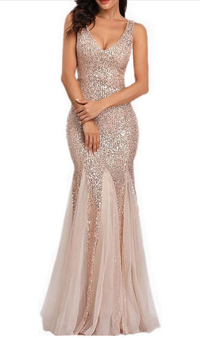 Sequin Tulle Gold Mermaid Gown