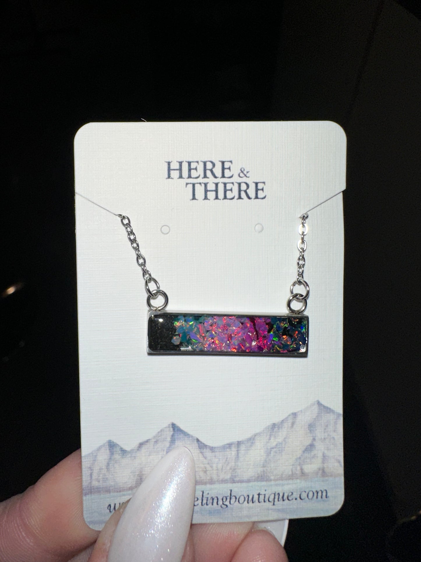 Alaska Destination Horizontal Bar Necklace-Local-Knik River Sand & Silt with Opal-Bottoms Up Boutique-Anchorage AK