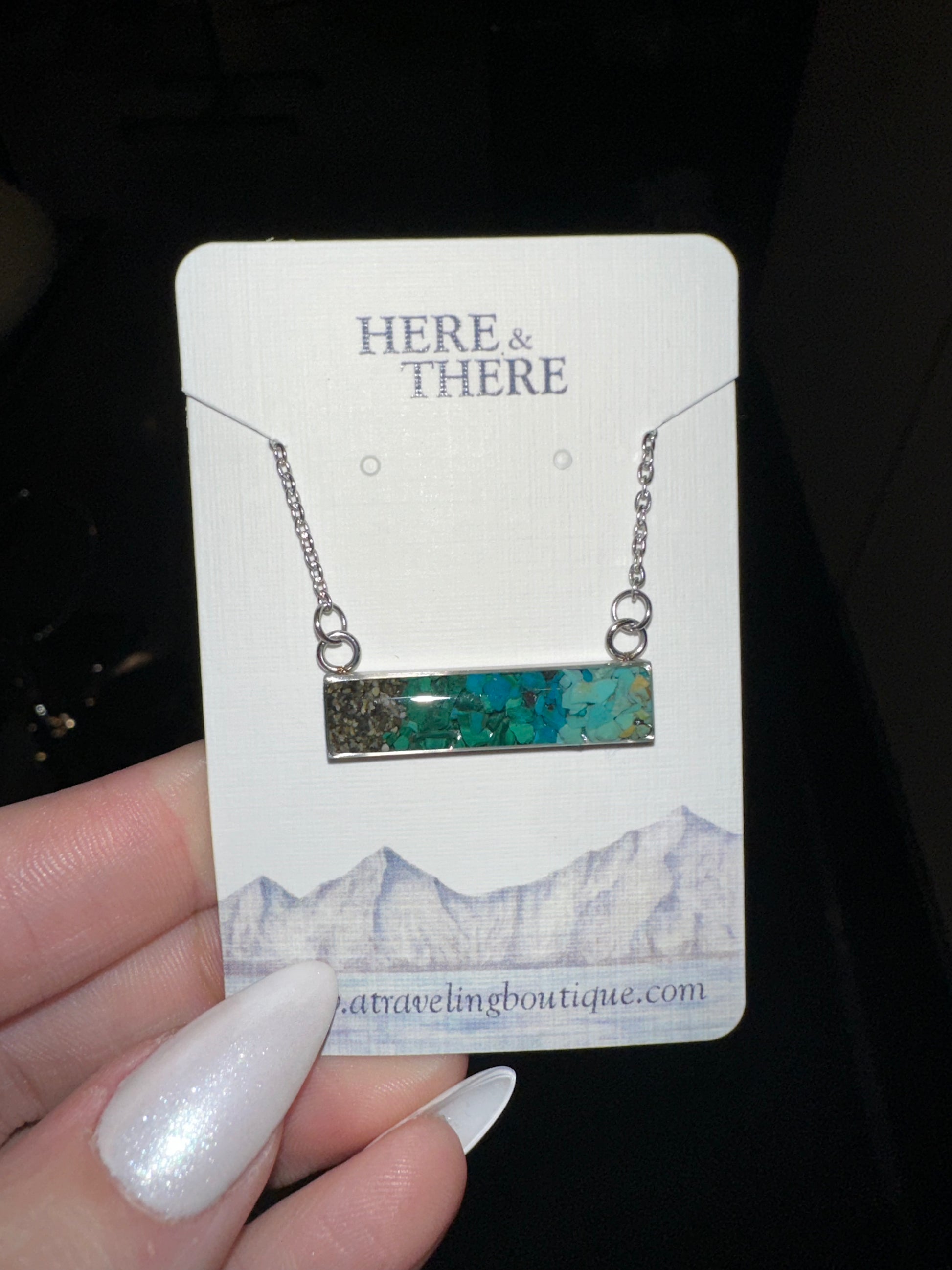 Alaska Destination Horizontal Bar Necklace-Local-Kincaid Park Sand Dunes w/ Turquoise-Bottoms Up Boutique-Anchorage AK
