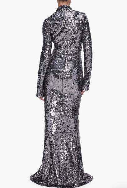 Sequin Funnel Long Sleeve Gown