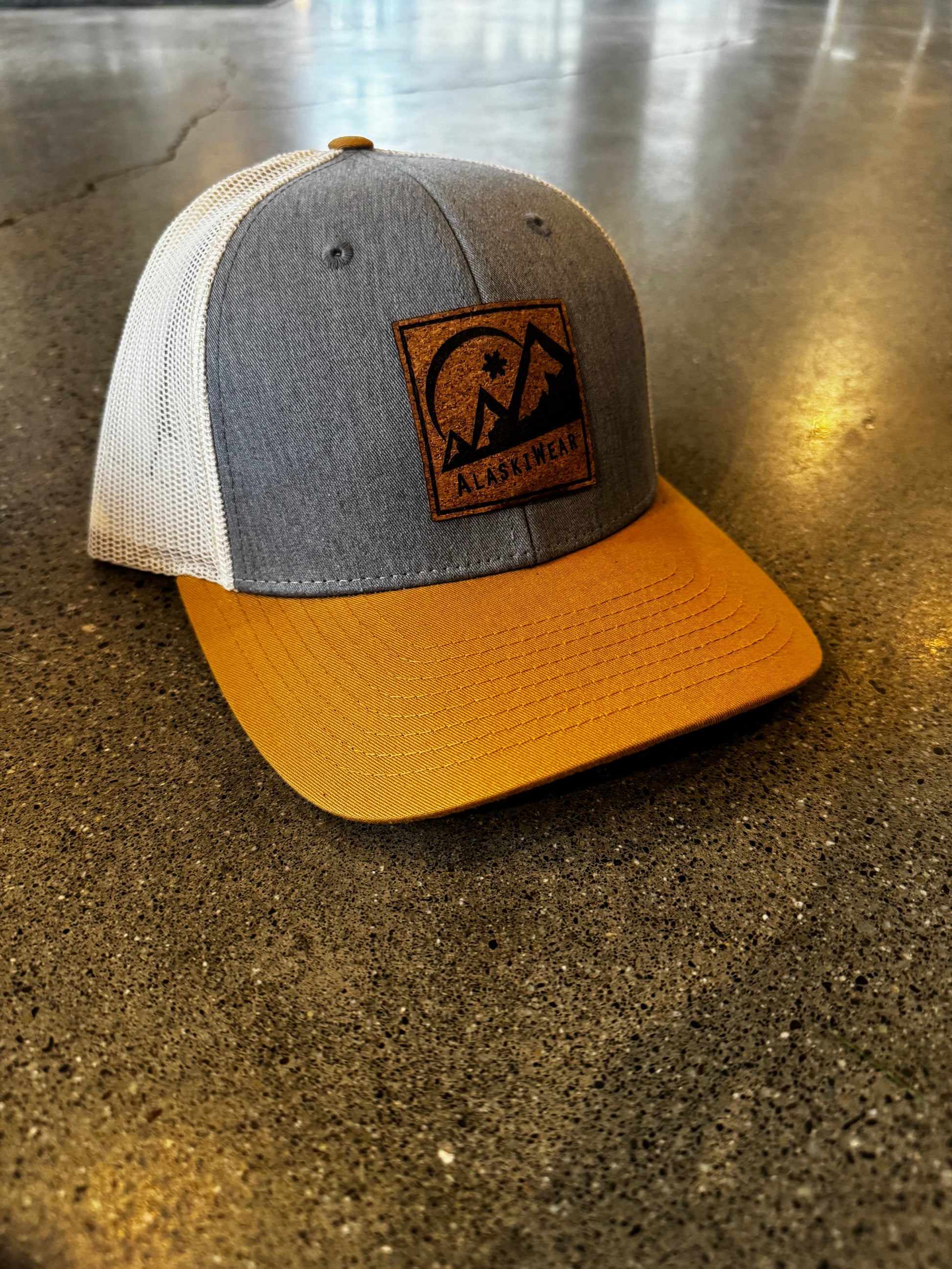 Adult Alaskiwear Curved Bill Hat- Assorted-Hat-Grey/Mustard w/ Cork Patch-Bottoms Up Boutique-Anchorage AK