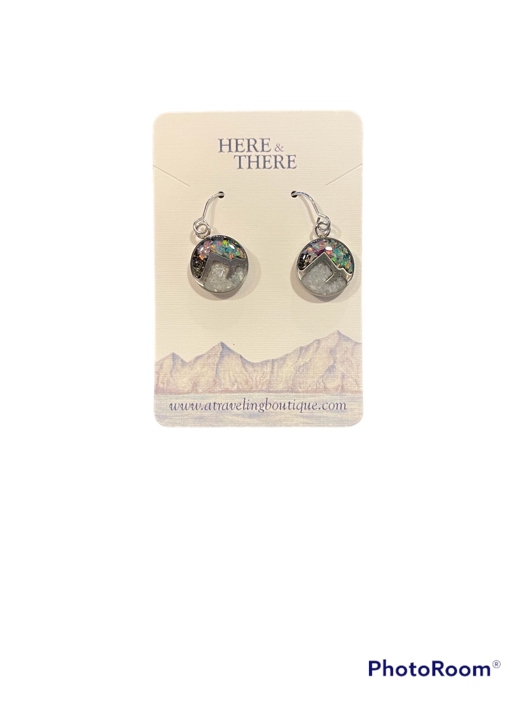 Destination Sand Mountain Dangle Earrings-Local-Kenai Beach Sand W/ Mother of Pearl-Bottoms Up Boutique-Anchorage AK
