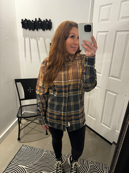 Charcoal/Tan Flannel - M-Shirts & Tops-Bottoms Up Boutique-Anchorage AK