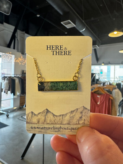 Alaska Destination Horizontal Bar Necklace-Local-Anchor Point w/ Howlite, Stainless & Turquoise, 16"-Bottoms Up Boutique-Anchorage AK