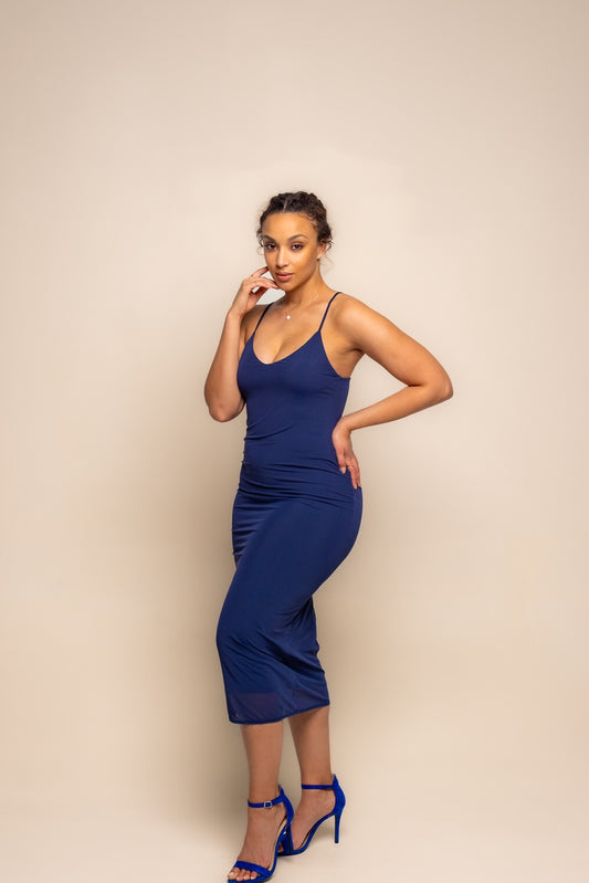 Navy Midi Slip Dress-Dresses-Bottoms Up Boutique-Anchorage AK