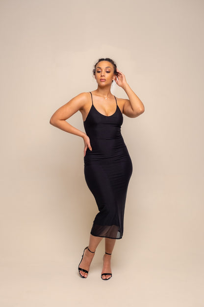 Black Midi Slip Dress-Dresses-Bottoms Up Boutique-Anchorage AK