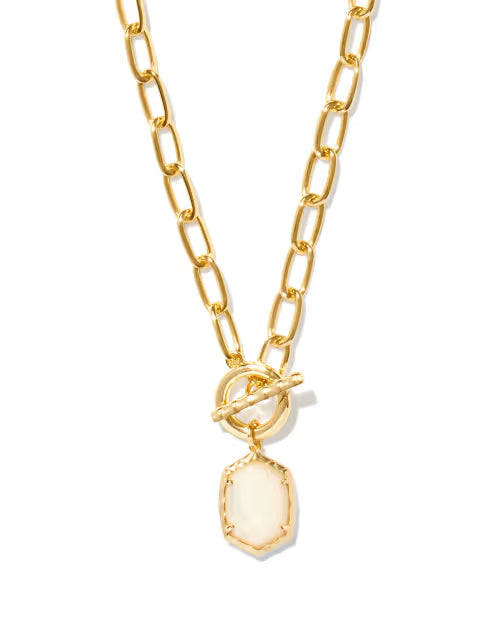 Daphne Gold Link and Chain Necklace in Ivory Mother-of-Pearl