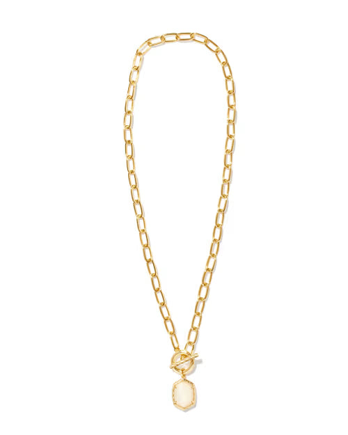 Daphne Gold Link and Chain Necklace in Ivory Mother-of-Pearl