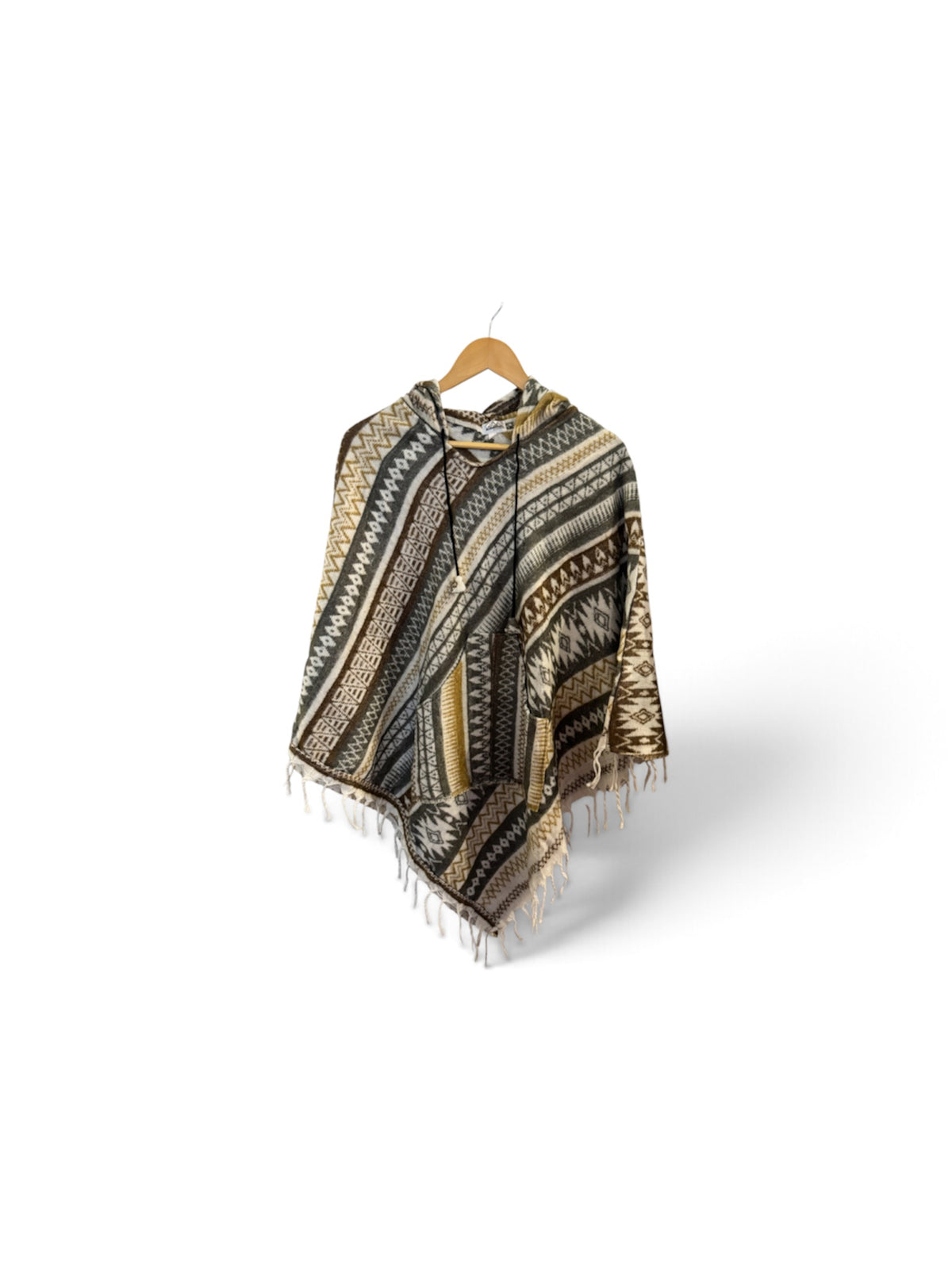 Adult Blanket Poncho Long-Kimonos, Cardigans & Wraps-Alaskiwear-White/Brown/Grey-Bottoms Up Boutique