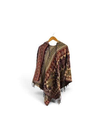 Adult Blanket Poncho Long-Kimonos, Cardigans & Wraps-Alaskiwear-Maroon/Olive/Cream-Bottoms Up Boutique