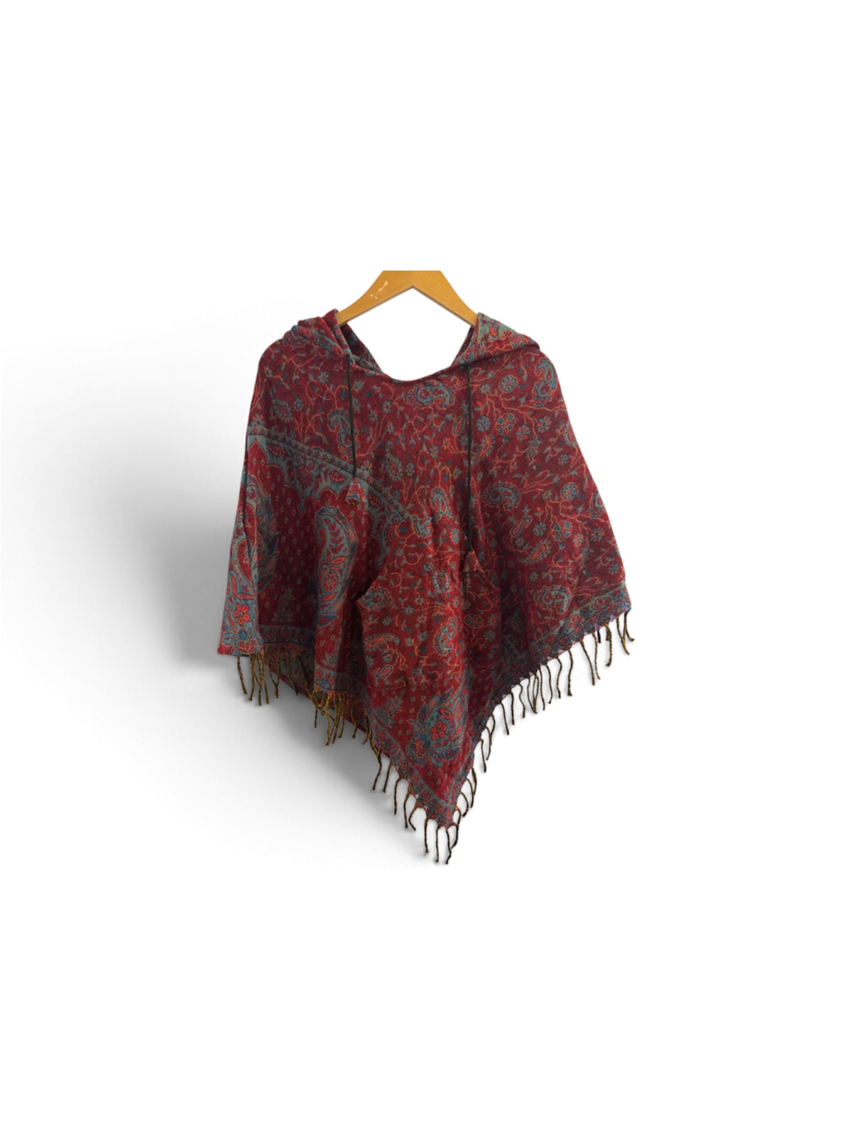 Short Blanket Poncho (Kids 8-Adult S)-Kimonos, Cardigans & Wraps-Alaskiwear-Red/Blue Paisley-Bottoms Up Boutique