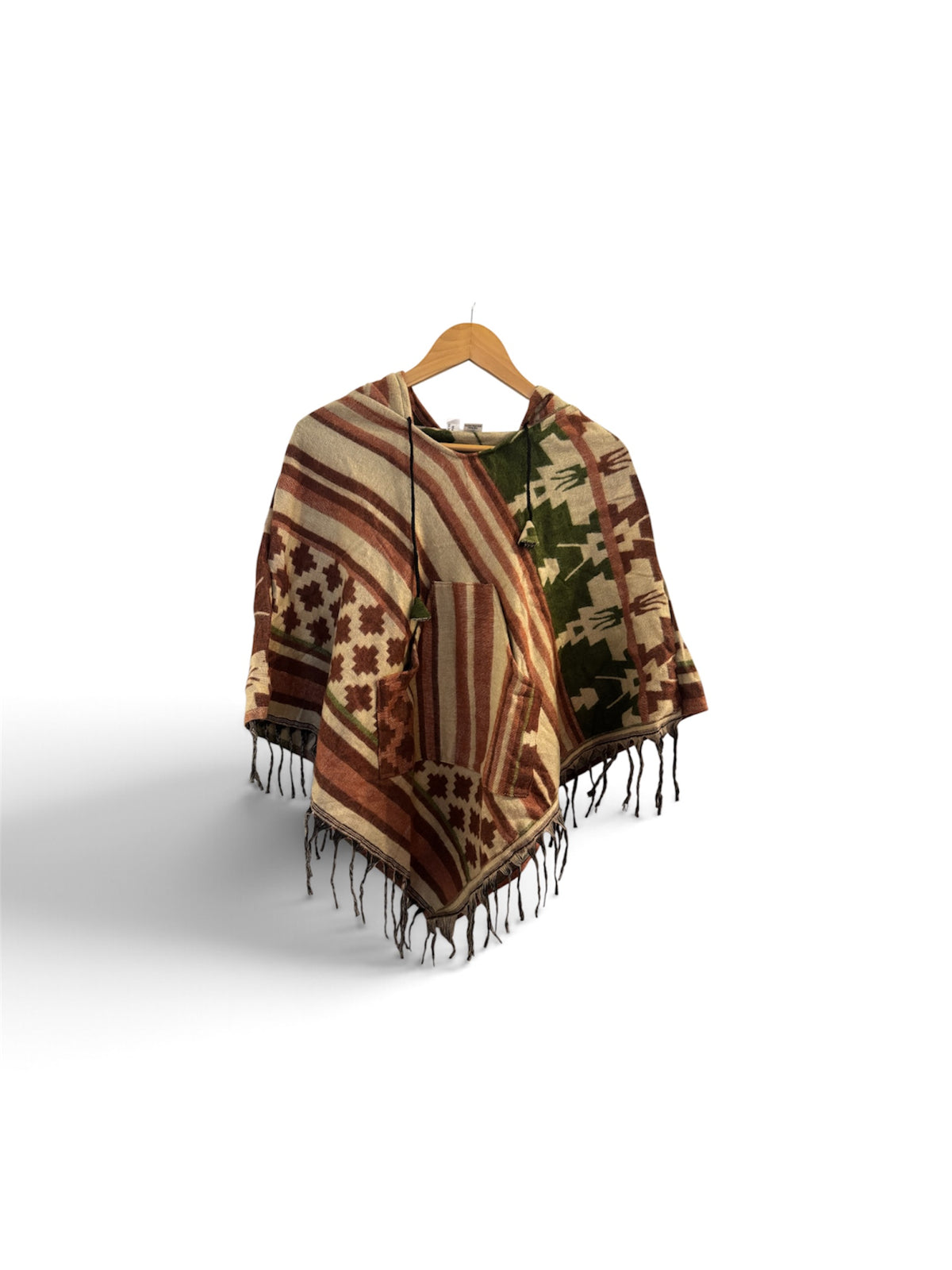 Short Blanket Poncho (Kids 8-Adult S)-Kimonos, Cardigans & Wraps-Alaskiwear-Tan/Green/Rust-Bottoms Up Boutique