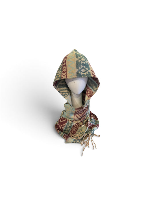 Hooded Scarf Red Tan & Blue-Local-Alaskiwear-Bottoms Up Boutique