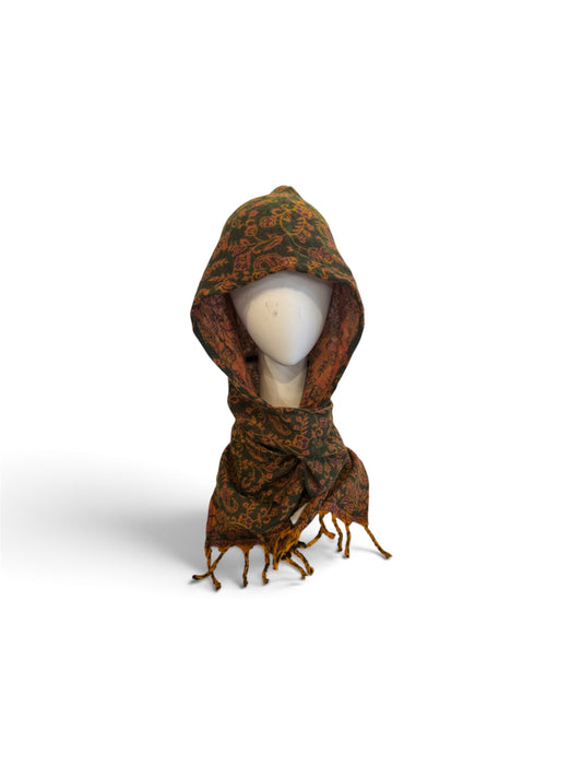 Hooded Scarf Green & Gold Paisley-Local-Alaskiwear-Bottoms Up Boutique