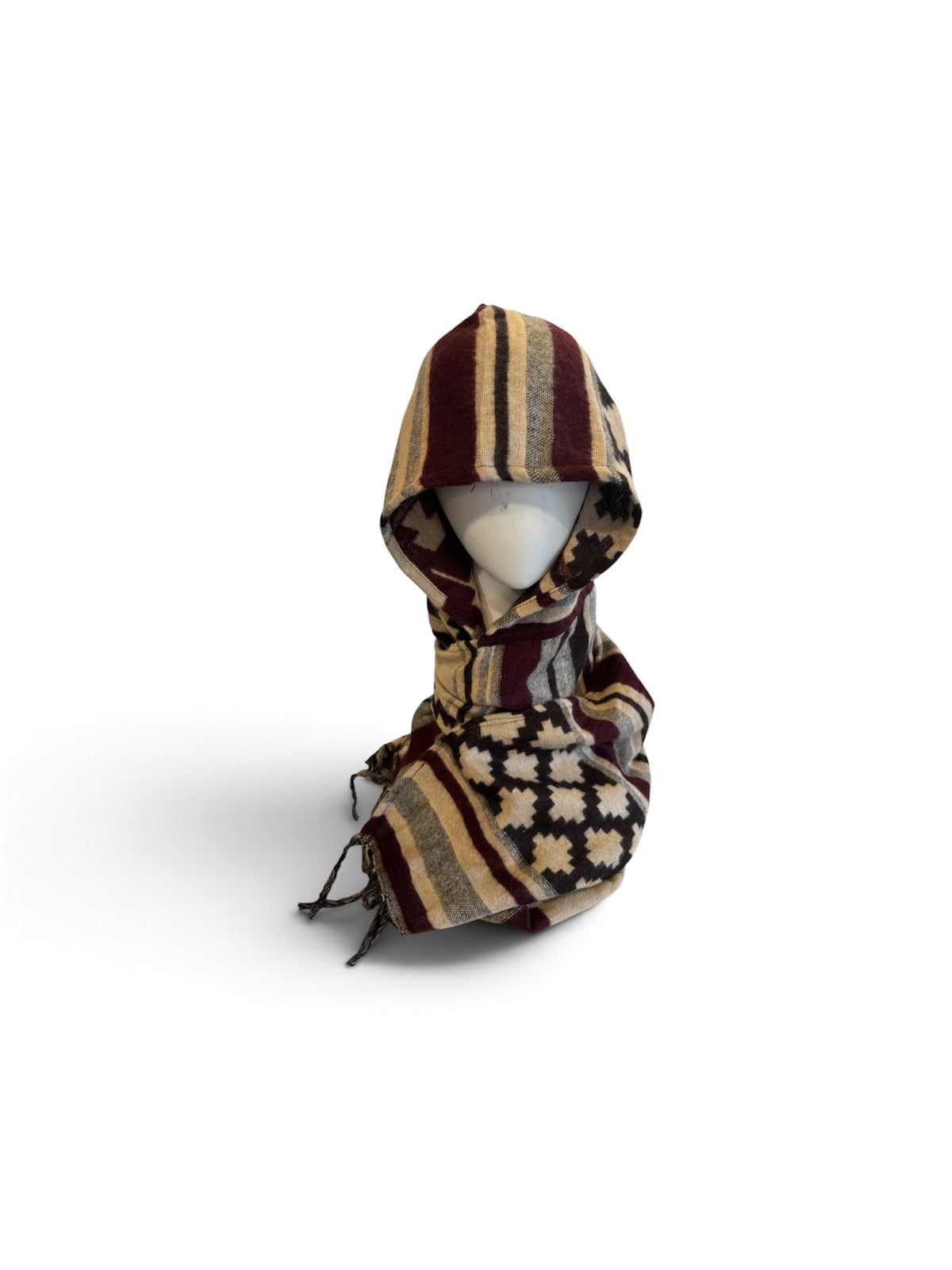 Hooded Scarf Red Brown & Tan