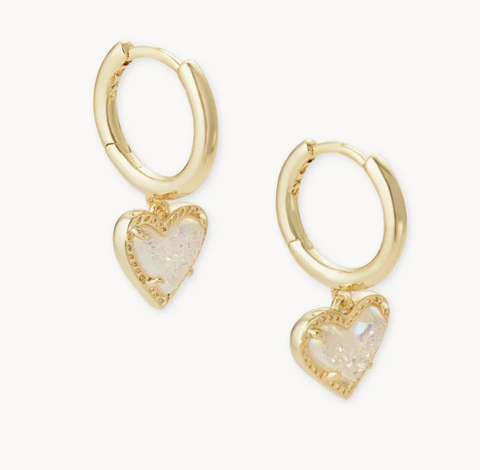 Ari Heart Gold Huggie Earrings in Iridescent Drusy