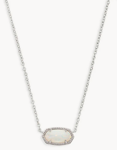 Elisa Silver Pendant Necklace in White Kyocera Opal