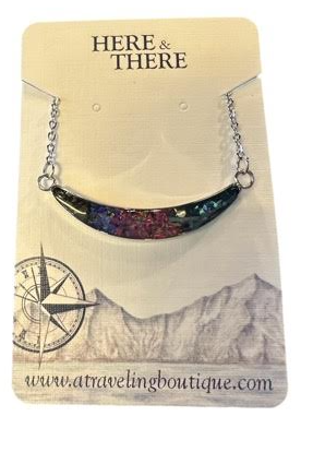 Horizontal Crescent Necklace-Earrings-Kenai Beach Stainless Steel w/ Abolone/Opal-Bottoms Up Boutique-Anchorage AK