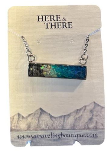 Alaska Destination Horizontal Bar Necklace-Local-Mendenhall Glacier Stainless Steel w/ Opal-Bottoms Up Boutique-Anchorage AK