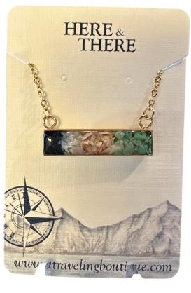 Alaska Destination Horizontal Bar Necklace-Local-Knik River Gold Plated w/Shell/Mother of Pearl/Turquoise-Bottoms Up Boutique-Anchorage AK