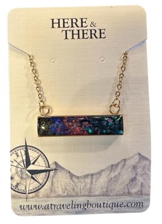 Alaska Destination Horizontal Bar Necklace-Local-Unalaska Gold Plated w/Abalone/Opal-Bottoms Up Boutique-Anchorage AK