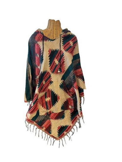 AlaskiWear Adult Blanket Poncho Long-Kimonos, Cardigans & Wraps-White/Maroon/Teal/Pink-Bottoms Up Boutique-Anchorage AK