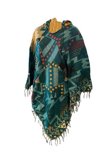 AlaskiWear Adult Blanket Poncho Long-Kimonos, Cardigans & Wraps-Black/Mustard/Teal/Red/Grey-Bottoms Up Boutique-Anchorage AK